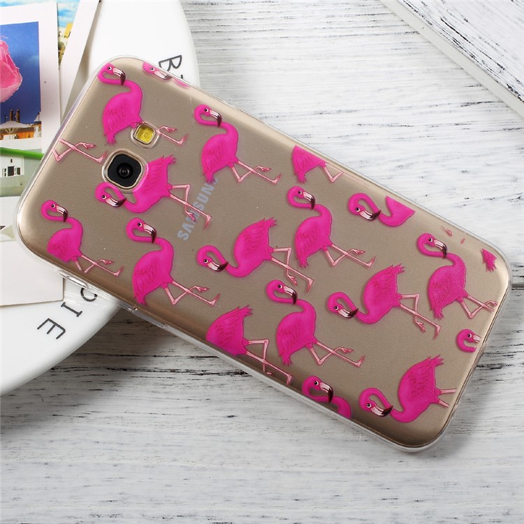 Ultra mince motif transparent cas TPU arrière pour Samsung Galaxy A3 (2017) - rose flamants-3