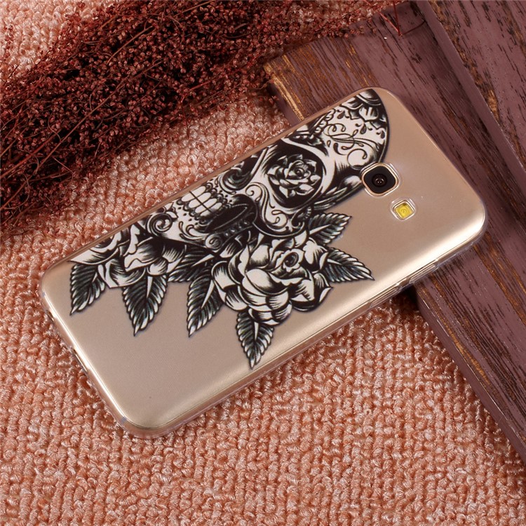 For Samsung Galaxy A3 (2017) Patterned Clear TPU Back Case Accessory - Skull with Rose-1