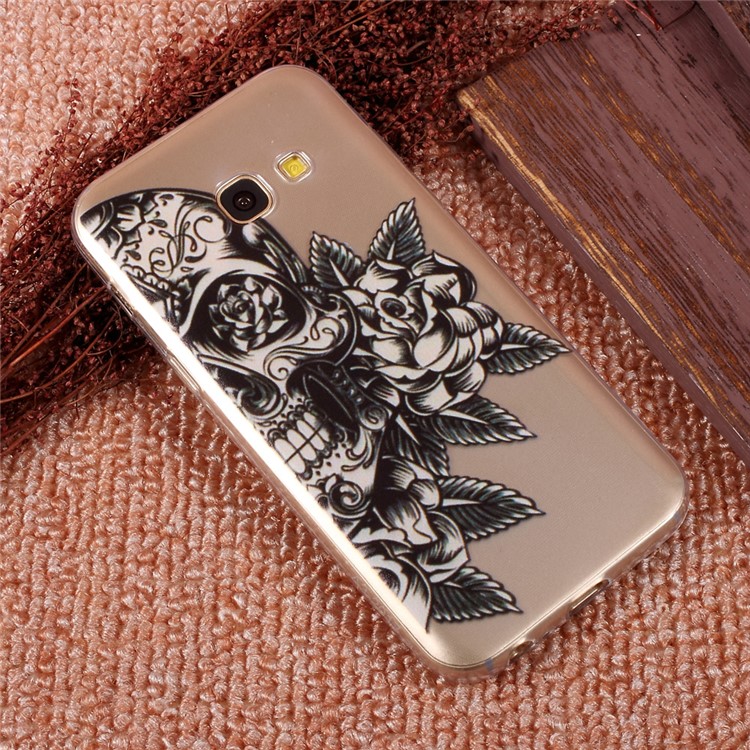 For Samsung Galaxy A3 (2017) Patterned Clear TPU Back Case Accessory - Skull with Rose-3