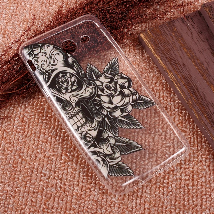 For Samsung Galaxy J5 (2017) Patterned Clear TPU Back Case Accessory - Skull with Rose-3