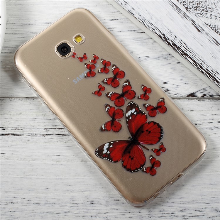 For Samsung Galaxy A5 (2017) A520 Patterned TPU Ultra-thin Back Protective Case - Red Butterflies-2