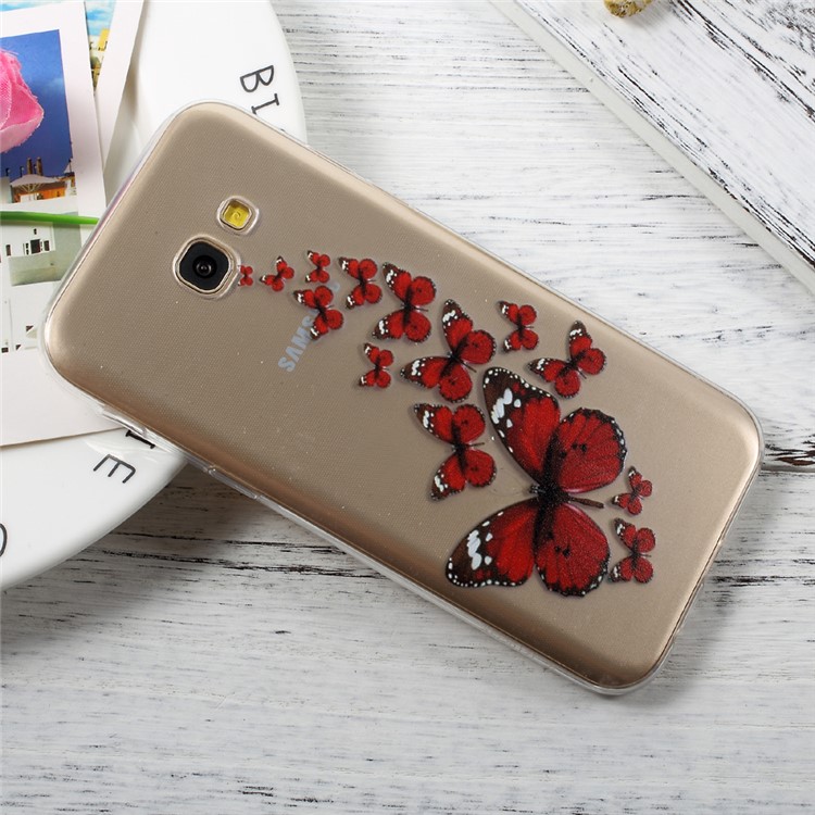 For Samsung Galaxy A5 (2017) A520 Patterned TPU Ultra-thin Back Protective Case - Red Butterflies-3