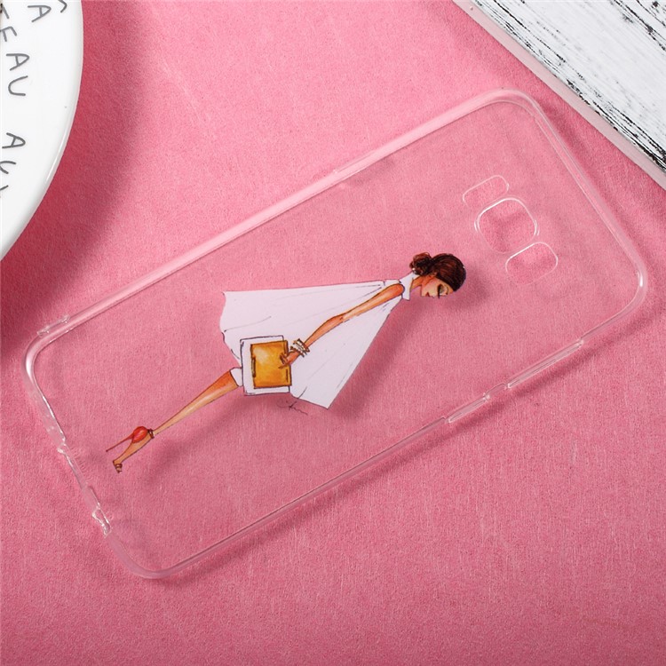 Patterned Clear TPU Gel Case for Samsung Galaxy S8 Plus - Fashion Girl Holding Bag-2