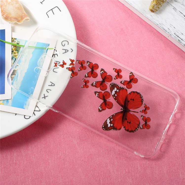 Patterned TPU Clear Case Accessory for Samsung Galaxy S8 Plus - Red Butterflies-4
