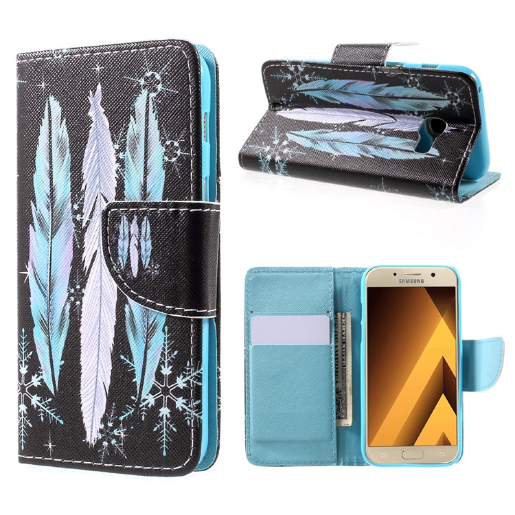 Pattern Printing Folio Leather Wallet Case for Samsung Galaxy A3 (2017) - Colorized Feather-1