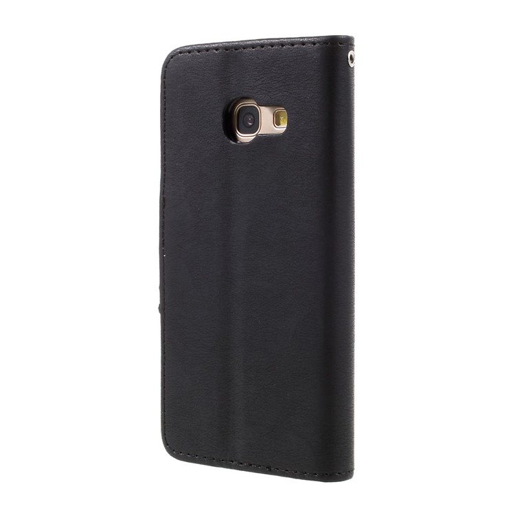 Stone Grain Leather Stand Wallet Phone Case with Strap for Samsung Galaxy A3 (2017) - Black-2