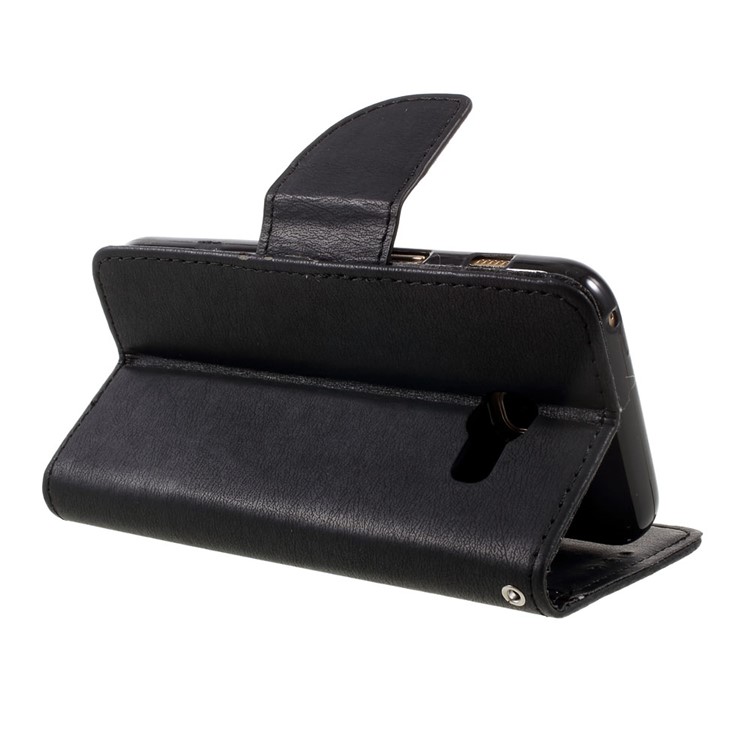 Stone Grain Leather Stand Wallet Phone Case with Strap for Samsung Galaxy A3 (2017) - Black-4