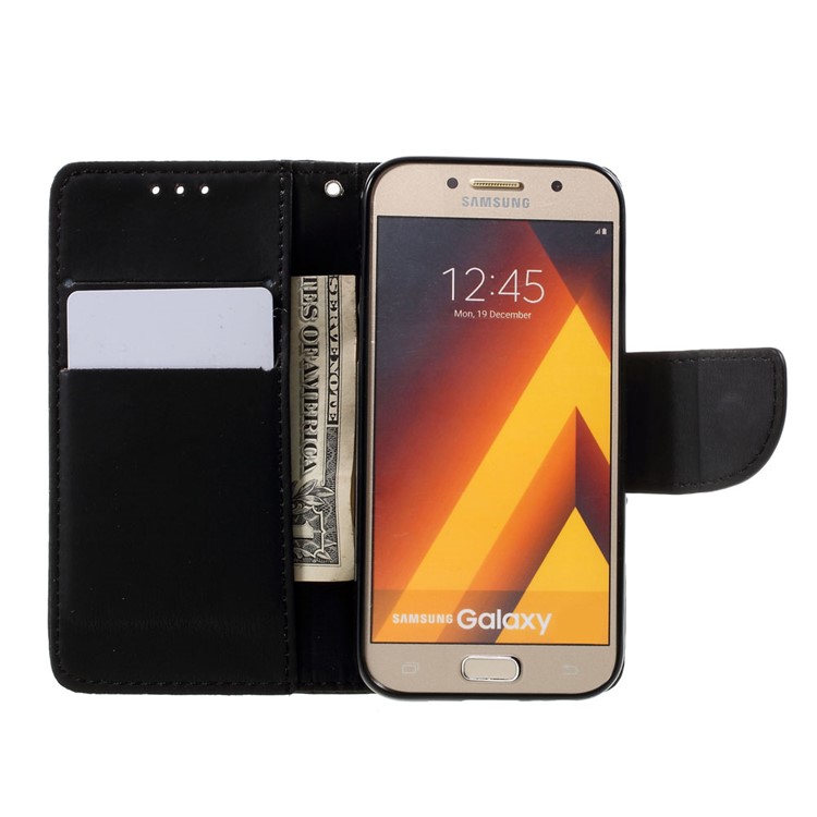 Stone Grain Leather Stand Wallet Phone Case with Strap for Samsung Galaxy A3 (2017) - Black-5