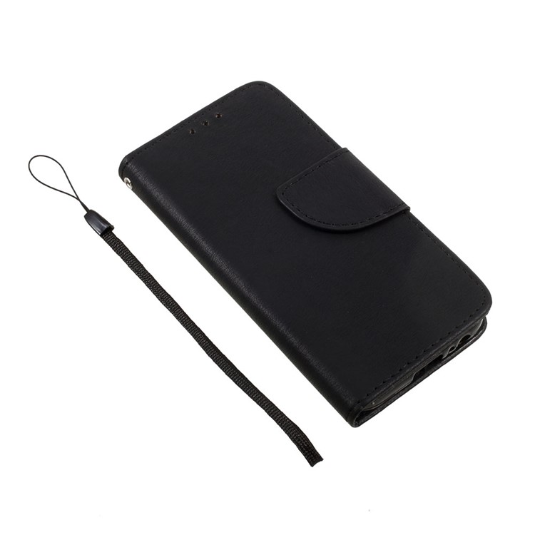 Stone Grain Leather Stand Wallet Phone Case with Strap for Samsung Galaxy A3 (2017) - Black-6