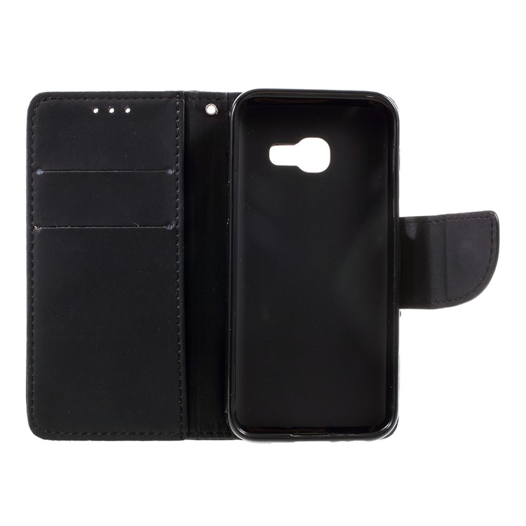 Stone Grain Leather Stand Wallet Phone Case with Strap for Samsung Galaxy A3 (2017) - Black-7