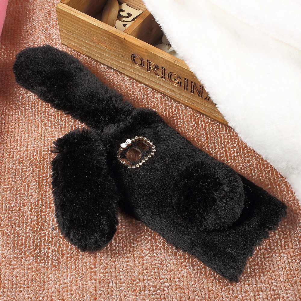 Bunny Design Warm Fur TPU Rhinestone Back Case Per Samsung Galaxy S8 - Nero