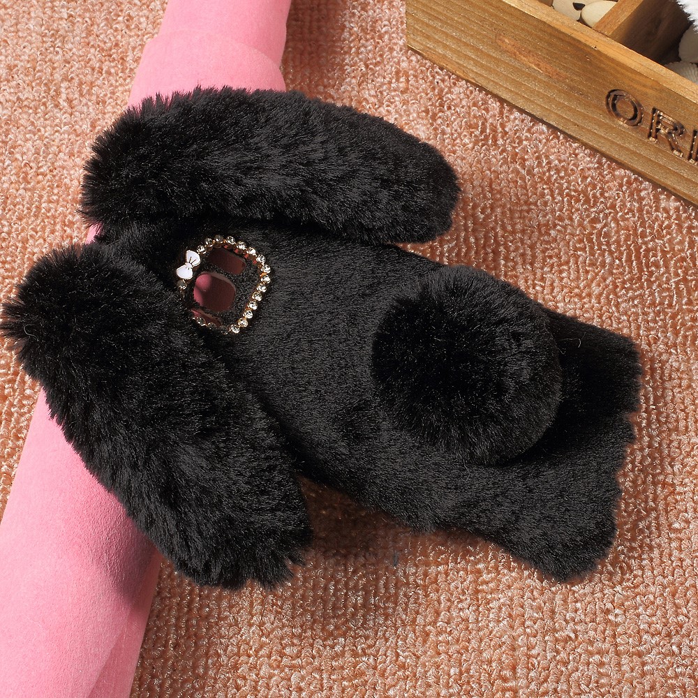 Bunny Design Warm Fur TPU Rhinestone Back Case for Samsung Galaxy S8 - Black-4