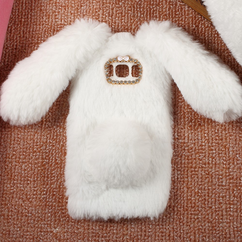Bunny Shape Rhinestone Warm Furry TPU Mobile Cover for Samsung Galaxy S8 - White-3