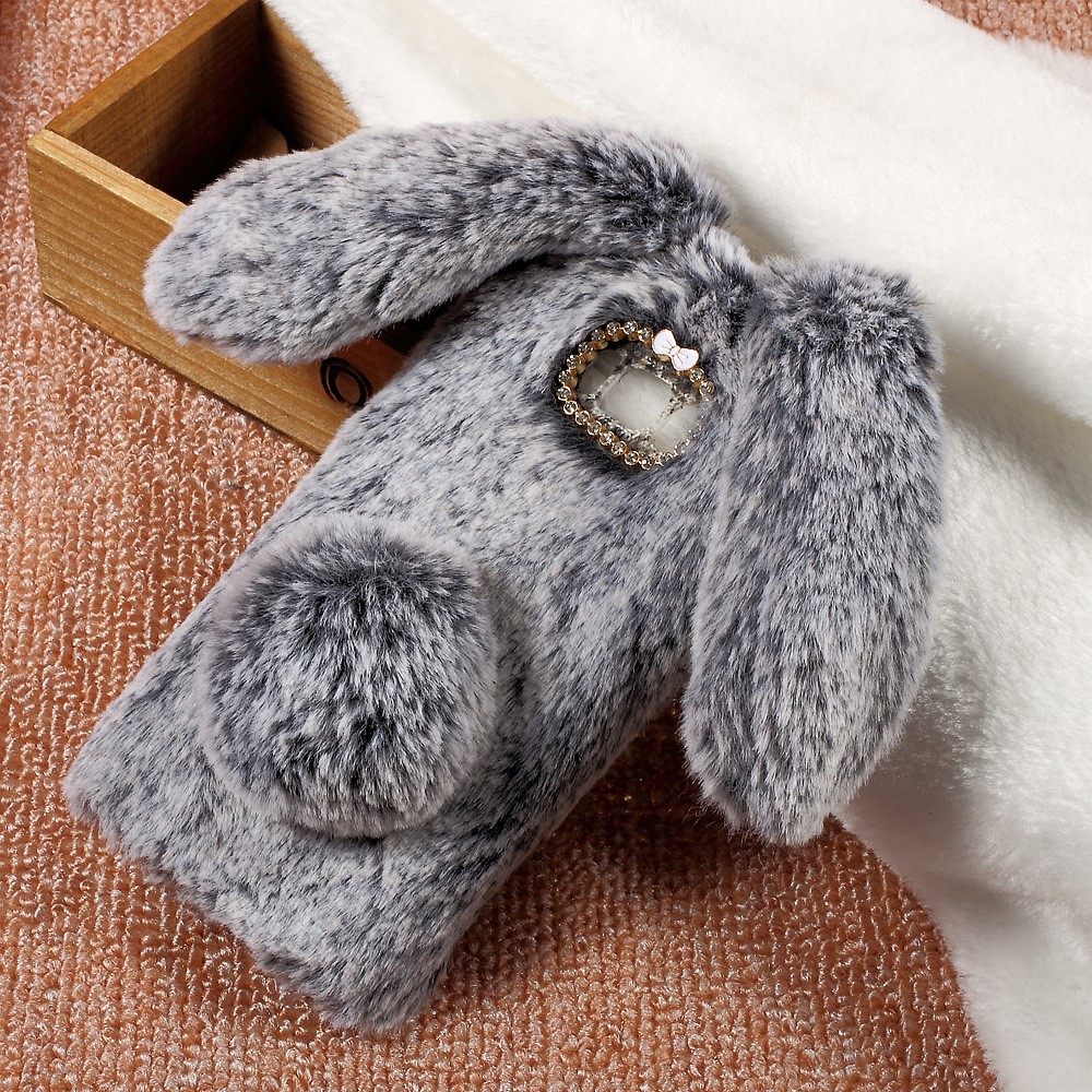 Rabbit Design Soft Fur Phone Cover with Rhinestone Decor for Samsung Galaxy S8 - Grey-2