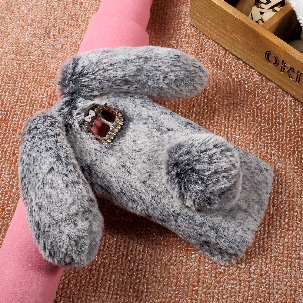 Rabbit Design Soft Fur Phone Cover with Rhinestone Decor for Samsung Galaxy S8 - Grey-4