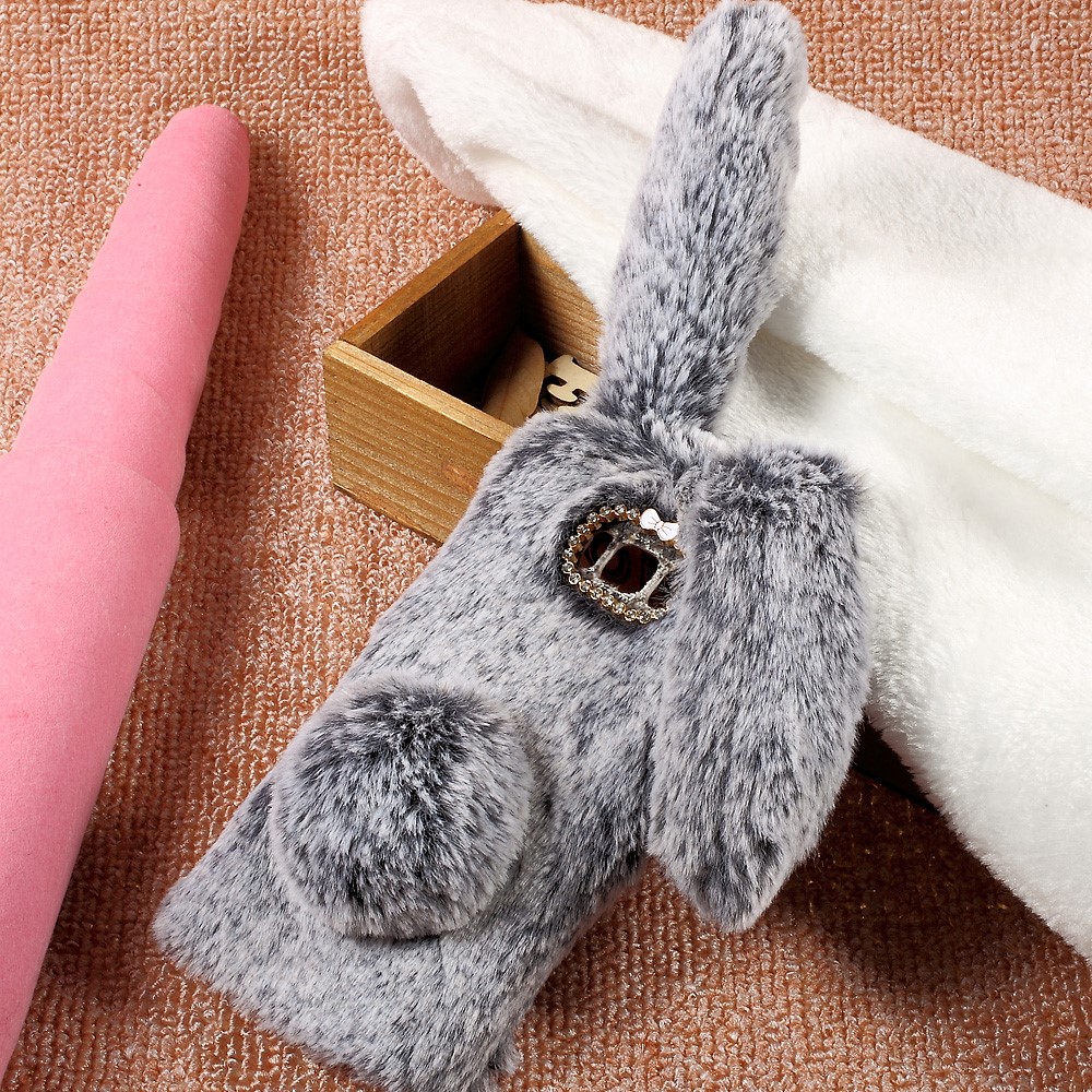 Rabbit Design Soft Fur Phone Cover with Rhinestone Decor for Samsung Galaxy S8 - Grey-5