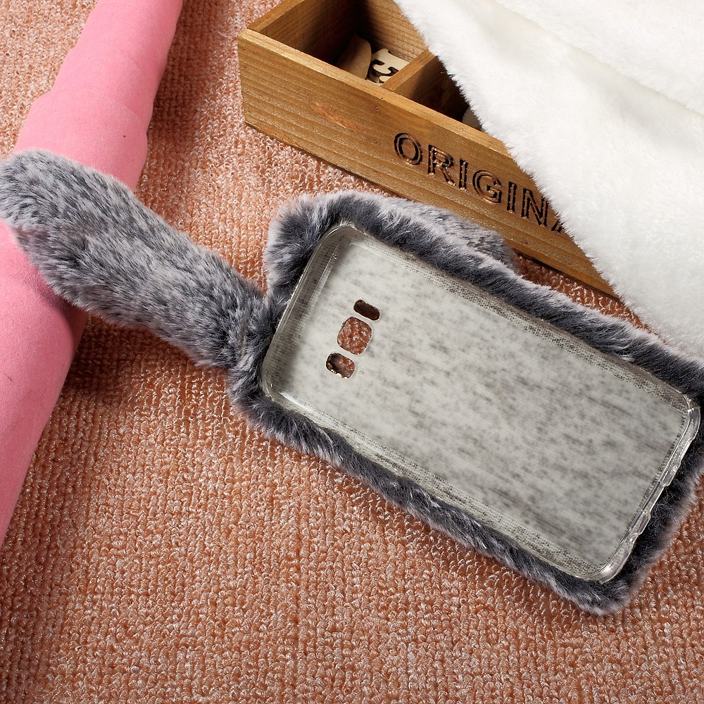 Rabbit Design Soft Fur Phone Cover with Rhinestone Decor for Samsung Galaxy S8 - Grey-6
