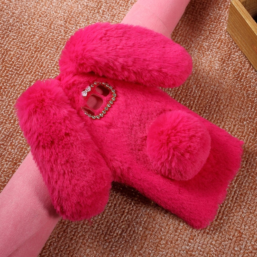 Rabbit Shape Fluffy Warm Fur TPU Mobile Phone Case for Samsung Galaxy S8 - Rose-4