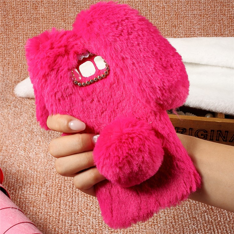 Rabbit Shape Fluffy Warm Fur TPU Protective Case for Samsung Galaxy S8 Plus - Rose-1