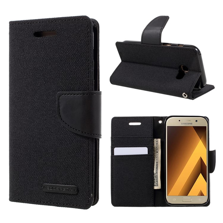 MERCURY GOOSPERY Canvas Diary Leather Case Wallet for Samsung Galaxy A3 (2017) - Black-1