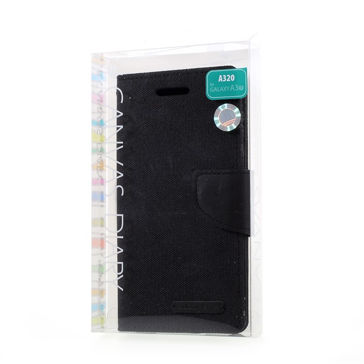 MERCURY GOOSPERY Canvas Diary Leather Case Wallet for Samsung Galaxy A3 (2017) - Black-12