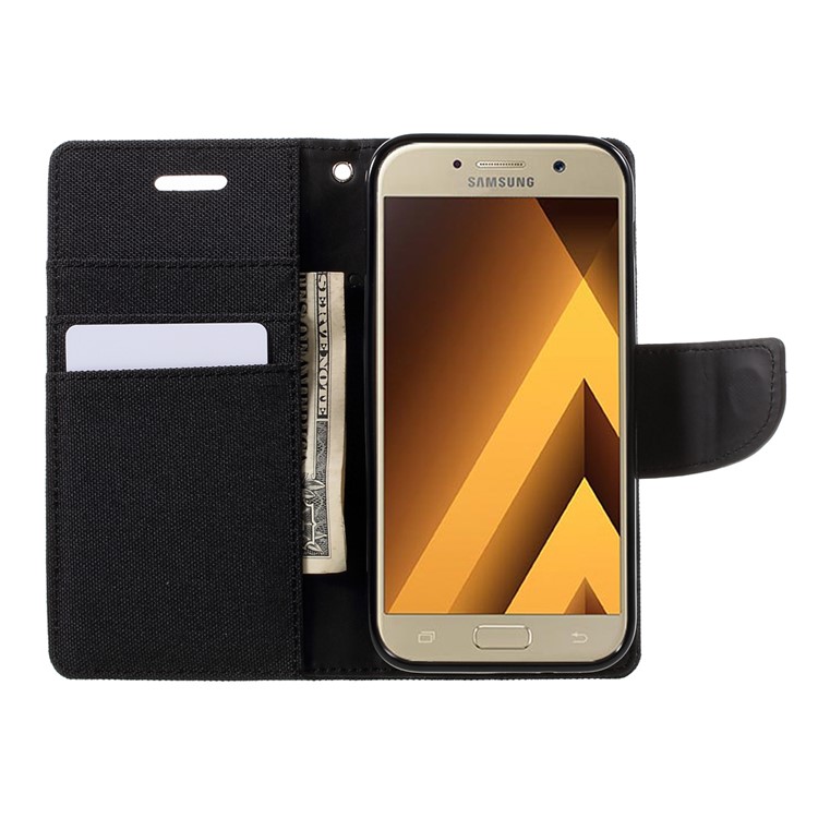 MERCURY GOOSPERY Canvas Diary Leather Case Wallet for Samsung Galaxy A3 (2017) - Black-6