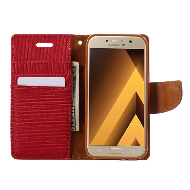 MERCURY GOOSPERY Canvas Ledertasche Brieftasche Stehen Für Samsung Galaxy A3 (2017) - Rot-6
