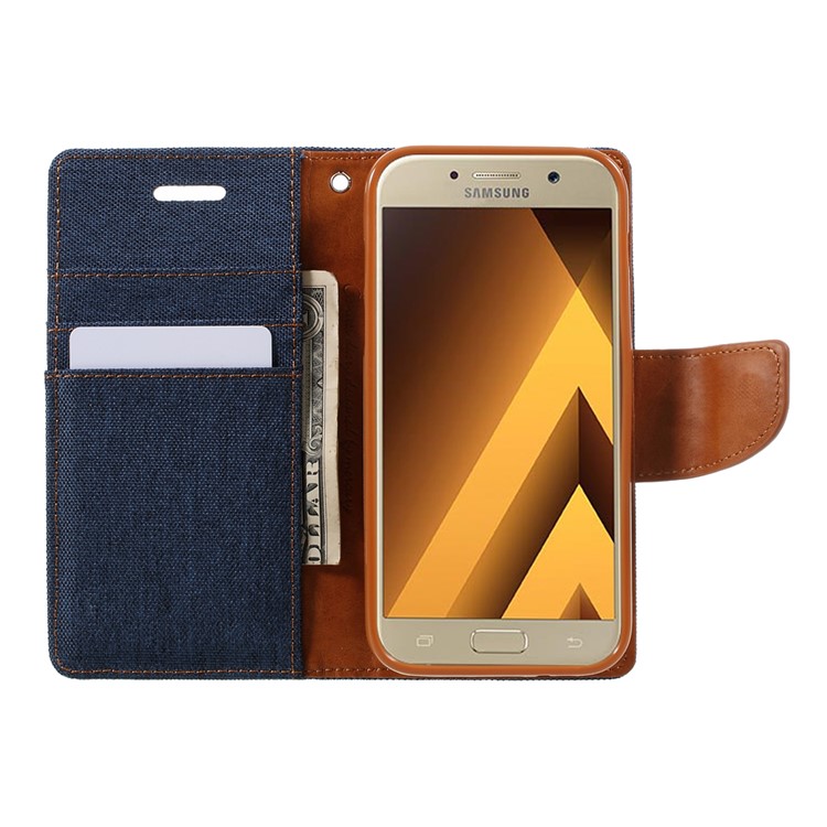 MERCURY GOOSPERY Canvas Diary PU Leather Case for Samsung Galaxy A3 (2017) - Dark Blue-6