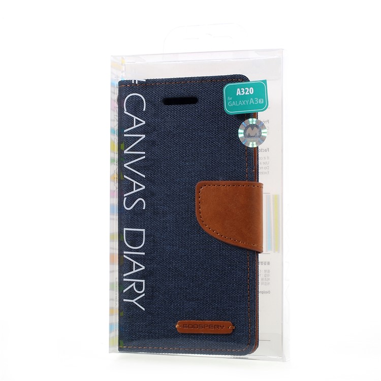MERCURY GOOSPERY Canvas Diary PU Leather Case for Samsung Galaxy A3 (2017) - Dark Blue-8