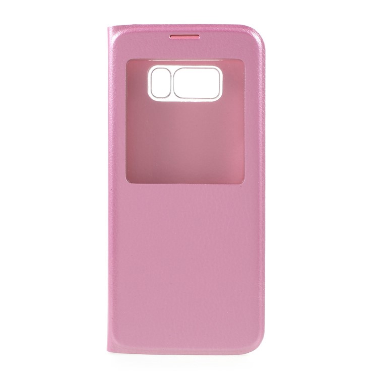 View Window Leather Mobile Phone Cover Case for Samsung Galaxy S8 - Pink-1
