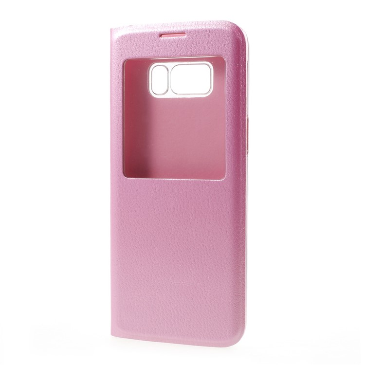 View Window Leather Mobile Phone Cover Case for Samsung Galaxy S8 - Pink-2