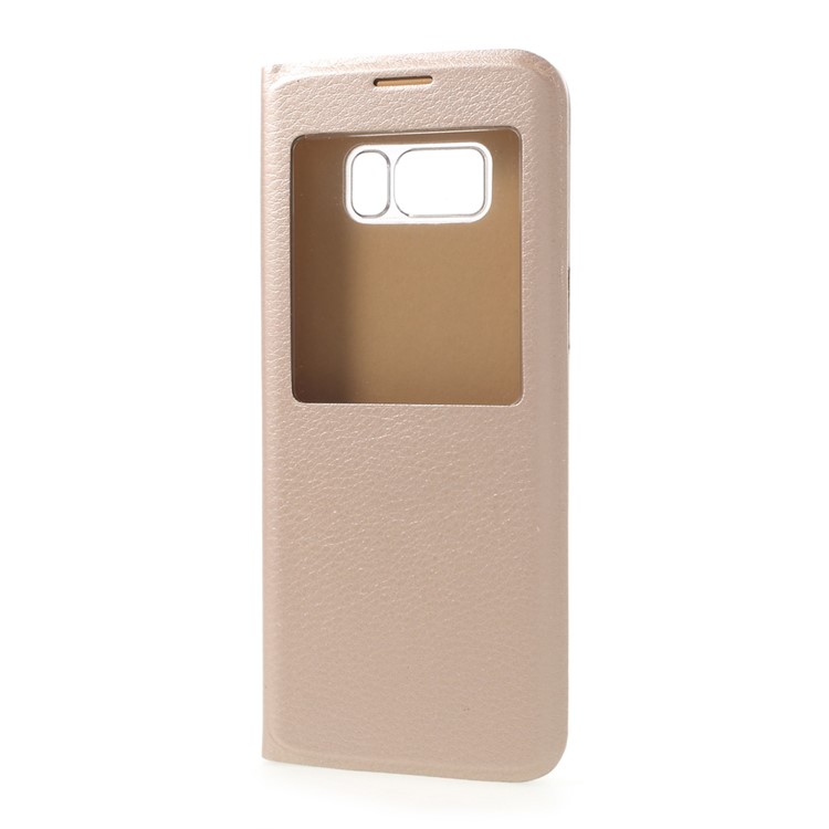 Clear PC View Window Leather Mobile Cover for Samsung Galaxy S8 - Gold-2