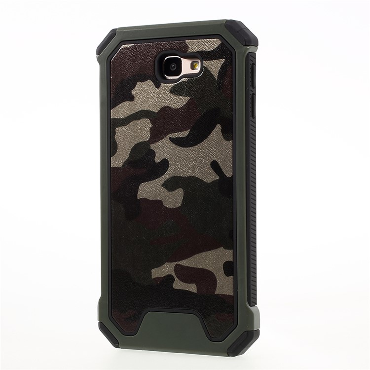 For Samsung Galaxy J7 Prime/On7 2016 Camouflage Leather Coated PC TPU Hybrid Phone Cover - Army Green-1
