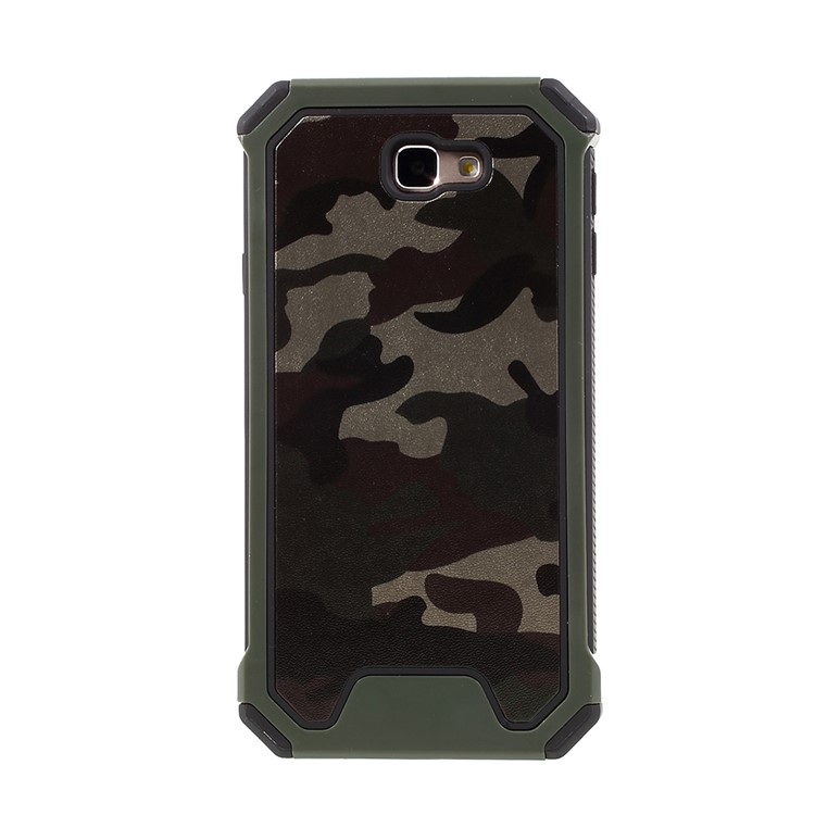 For Samsung Galaxy J7 Prime/On7 2016 Camouflage Leather Coated PC TPU Hybrid Phone Cover - Army Green-3
