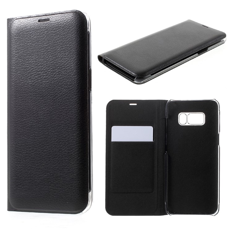 Lychee Texture Card Holder Leather Mobile Case for Samsung Galaxy S8 - Black-1