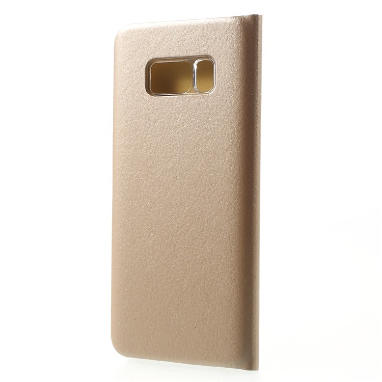 Card Holder Leather Flip Case Lychee Texture for Samsung Galaxy S8 - Gold-3