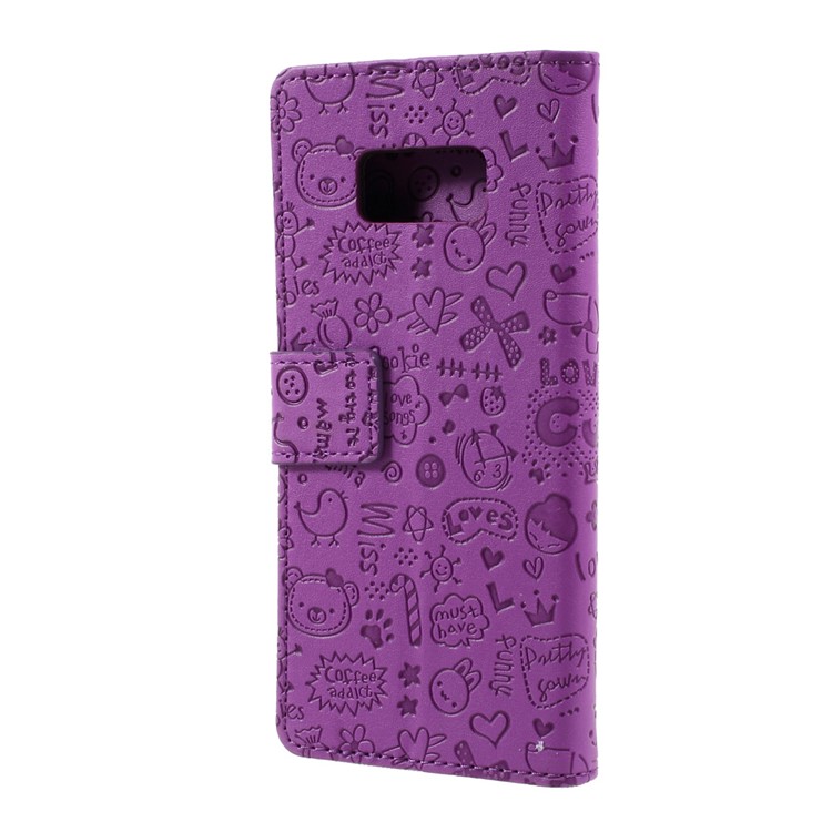 Cartoon Graffiti Phone Leather Wallet Case for Samsung Galaxy S8 - Purple-3