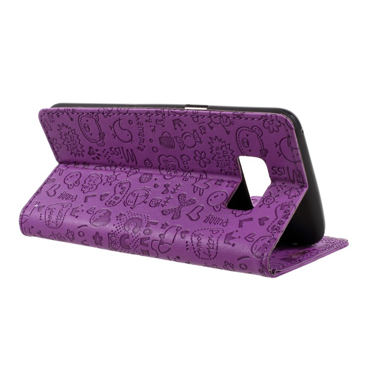 Cartoon Graffiti Phone Leather Wallet Case for Samsung Galaxy S8 - Purple-5