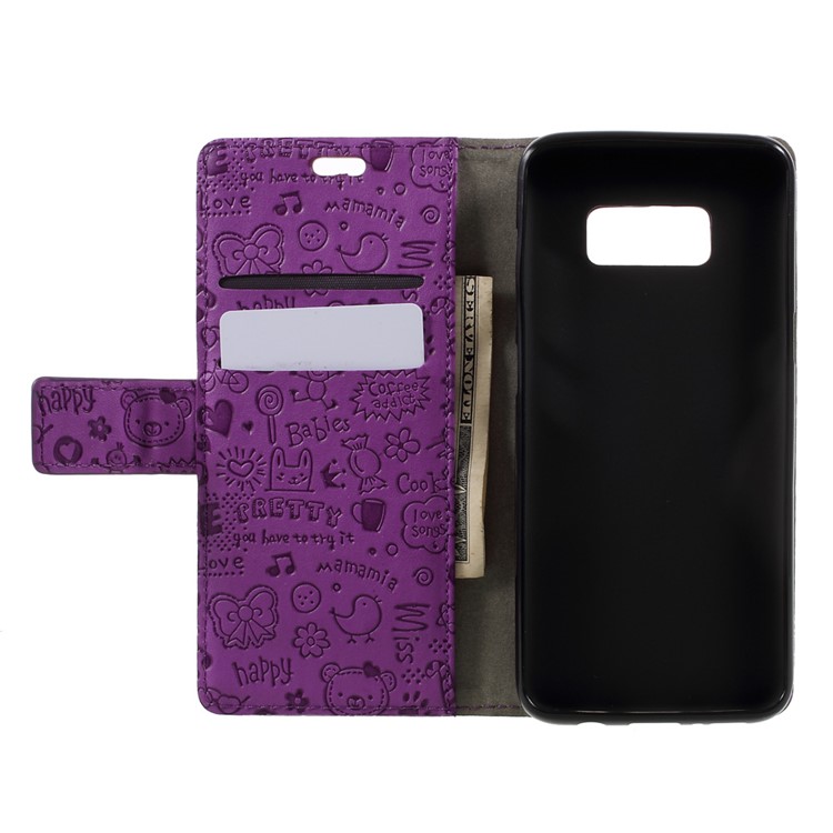 Cartoon Graffiti Phone Leather Wallet Case for Samsung Galaxy S8 - Purple-6
