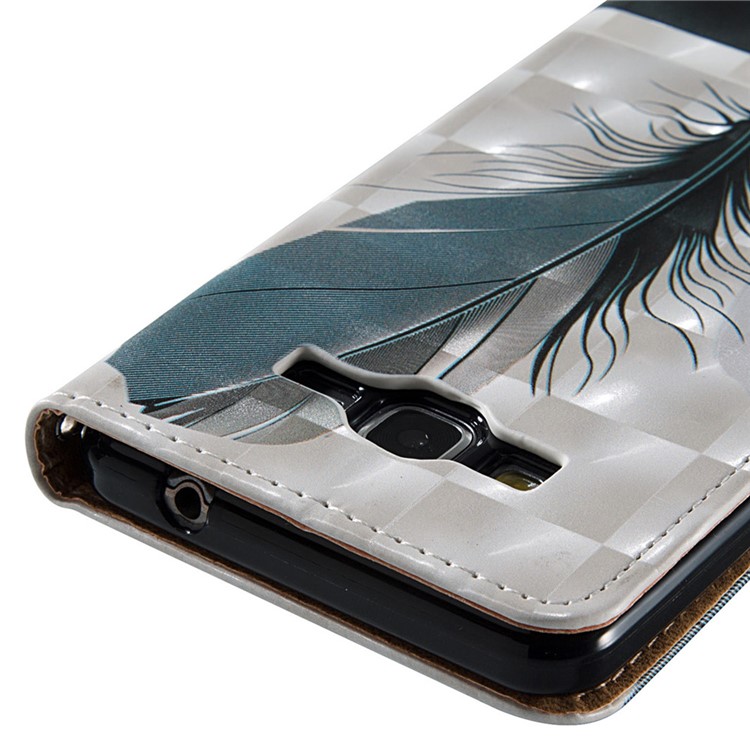 Embossing Auto-absorbed Leather Phone Cover with Card Slot for Samsung Galaxy Grand Prime G530 - Feathers-11