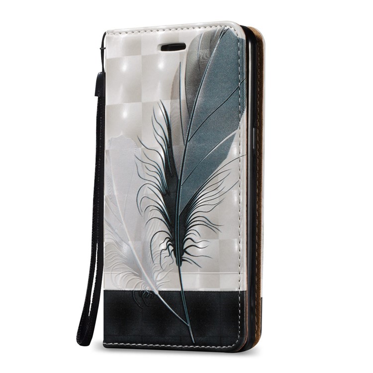 Embossing Auto-absorbed Leather Phone Cover with Card Slot for Samsung Galaxy Grand Prime G530 - Feathers-2