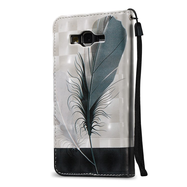 Embossing Auto-absorbed Leather Phone Cover with Card Slot for Samsung Galaxy Grand Prime G530 - Feathers-3