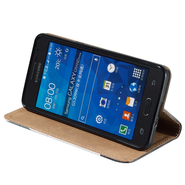 Embossing Auto-absorbed Leather Phone Cover with Card Slot for Samsung Galaxy Grand Prime G530 - Feathers-5