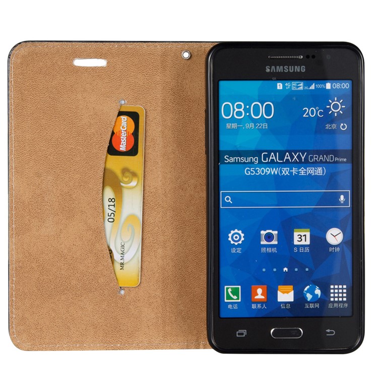 Embossing Auto-absorbed Leather Phone Cover with Card Slot for Samsung Galaxy Grand Prime G530 - Feathers-6