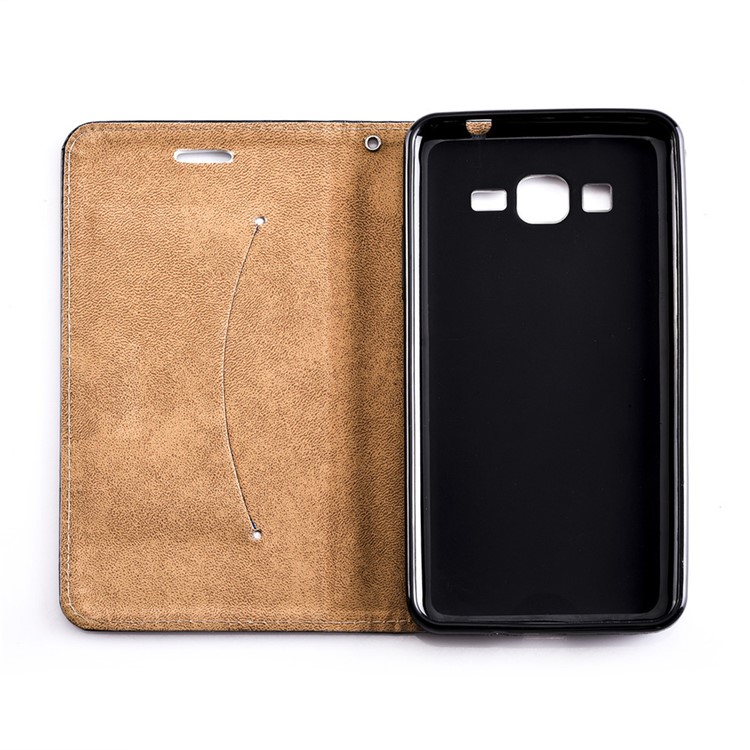 Embossing Auto-absorbed Leather Phone Cover with Card Slot for Samsung Galaxy Grand Prime G530 - Feathers-7