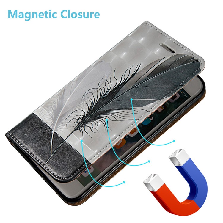 Embossing Auto-absorbed Leather Phone Cover with Card Slot for Samsung Galaxy Grand Prime G530 - Feathers-8