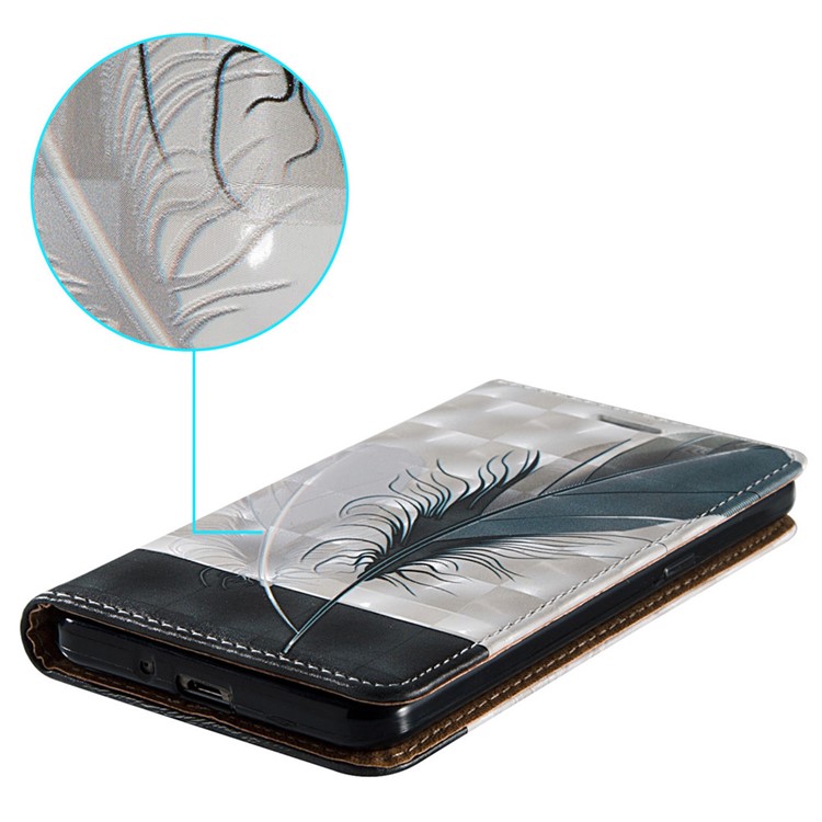 Embossing Auto-absorbed Leather Phone Cover with Card Slot for Samsung Galaxy Grand Prime G530 - Feathers-9