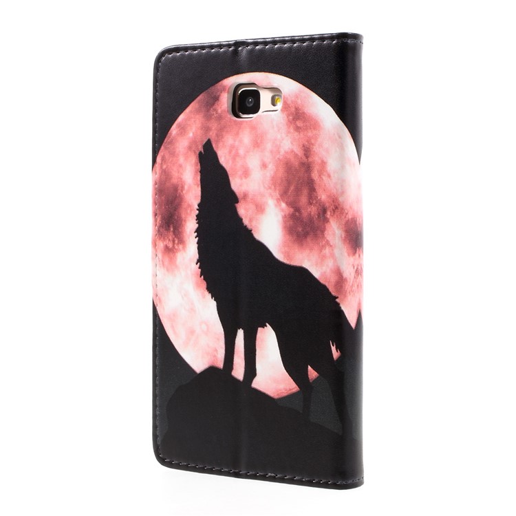 Pattern Printing Wallet Leather Magnetic Case for Samsung J7 Prime/On7 2016 - Wolf Howling at the Moon-3