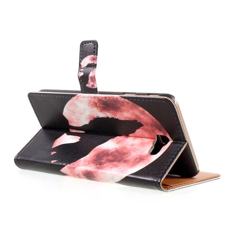 Pattern Printing Wallet Leather Magnetic Case for Samsung J7 Prime/On7 2016 - Wolf Howling at the Moon-4