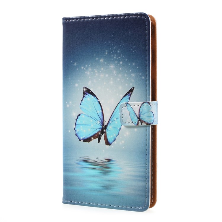 Pattern Printing PU Leather Stand Case for Samsung J7 Prime/On7 2016 - Blue Butterfly-2